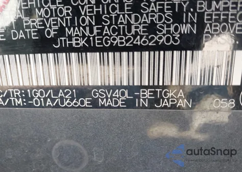 2011 Lexus Es 350 z USA, uszkodzony, nr VIN JTHBK1EG9B2462903